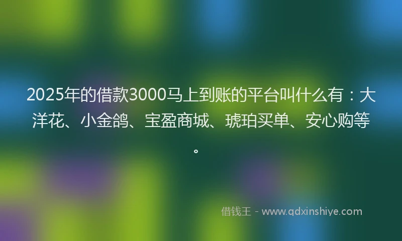 2025年的借款3000马上到账的平台叫什么有：大洋花、小金鸽、宝盈商城、琥珀买单、安心购等。