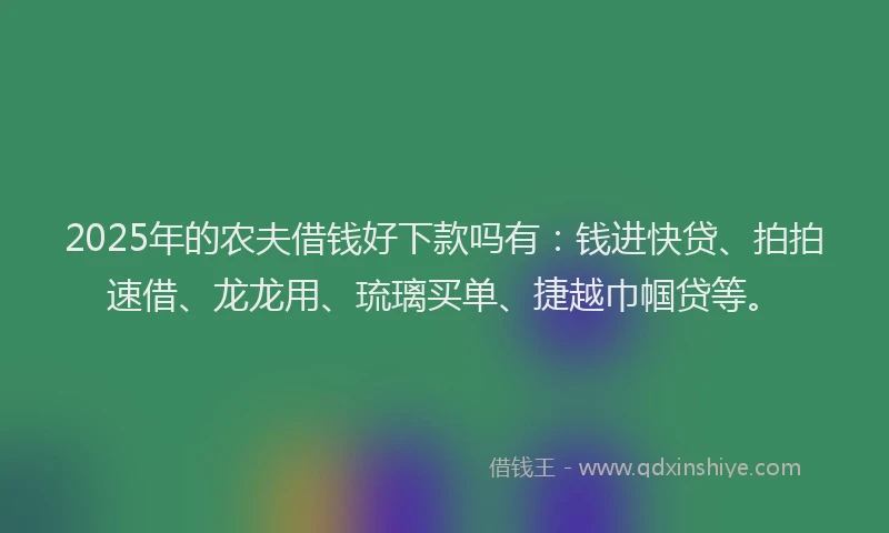 2025年的农夫借钱好下款吗有：钱进快贷、拍拍速借、龙龙用、琉璃买单、捷越巾帼贷等。