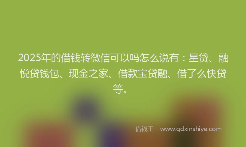 2025年的借钱转微信可以吗怎么说有：星贷、融悦贷钱包、现金之家、借款宝贷融、借了么快贷等。
