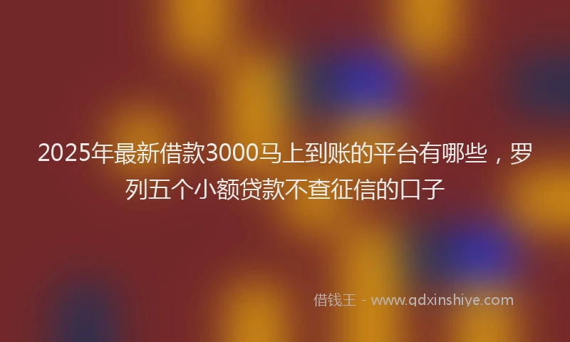 2025年最新借款3000马上到账的平台有哪些，罗列五个小额贷款不查征信的口子