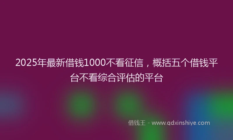 2025年最新借钱1000不看征信，概括五个借钱平台不看综合评估的平台