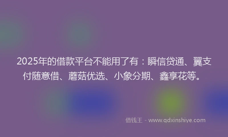 2025年的借款平台不能用了有：瞬信贷通、翼支付随意借、蘑菇优选、小象分期、鑫享花等。