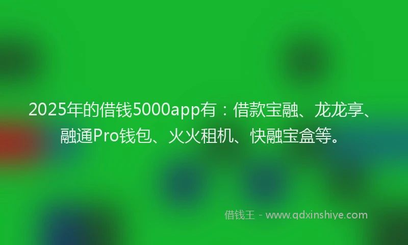 2025年的借钱5000app有：借款宝融、龙龙享、融通Pro钱包、火火租机、快融宝盒等。