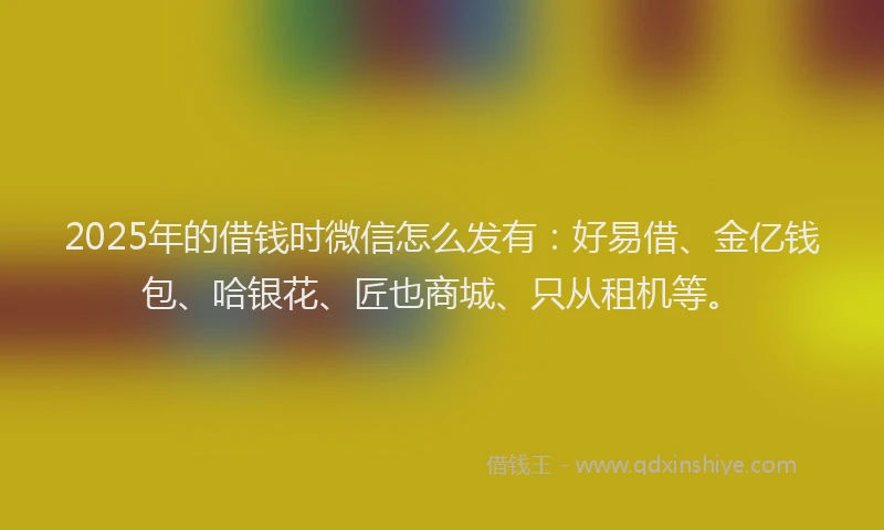 2025年的借钱时微信怎么发有：好易借、金亿钱包、哈银花、匠也商城、只从租机等。