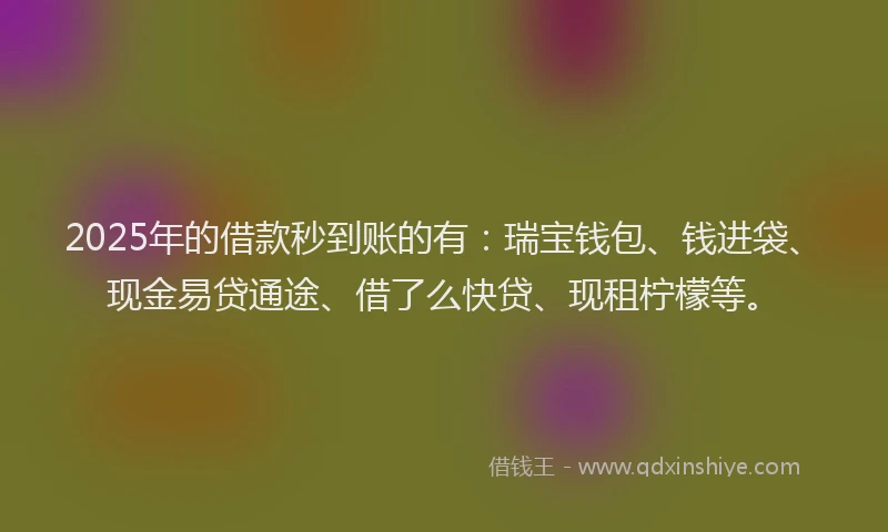 2025年的借款秒到账的有：瑞宝钱包、钱进袋、现金易贷通途、借了么快贷、现租柠檬等。