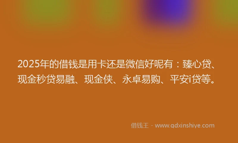 2025年的借钱是用卡还是微信好呢有：臻心贷、现金秒贷易融、现金侠、永卓易购、平安i贷等。