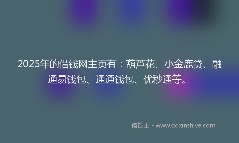 2025年的借钱网主页有：葫芦花、小金鹿贷、融通易钱包、通通钱包、优秒通等。