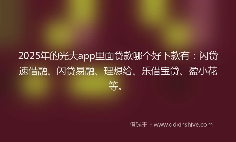 2025年的光大app里面贷款哪个好下款有：闪贷速借融、闪贷易融、理想给、乐借宝贷、盈小花等。