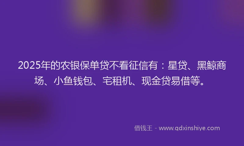 2025年的农银保单贷不看征信有：星贷、黑鲸商场、小鱼钱包、宅租机、现金贷易借等。