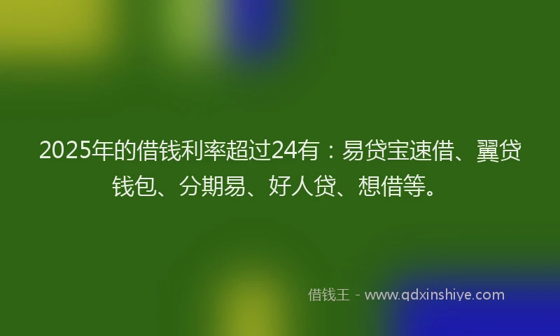 2025年的借钱利率超过24有：易贷宝速借、翼贷钱包、分期易、好人贷、想借等。