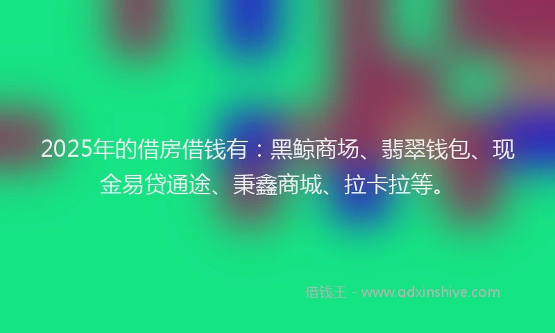 2025年的借房借钱有：黑鲸商场、翡翠钱包、现金易贷通途、秉鑫商城、拉卡拉等。