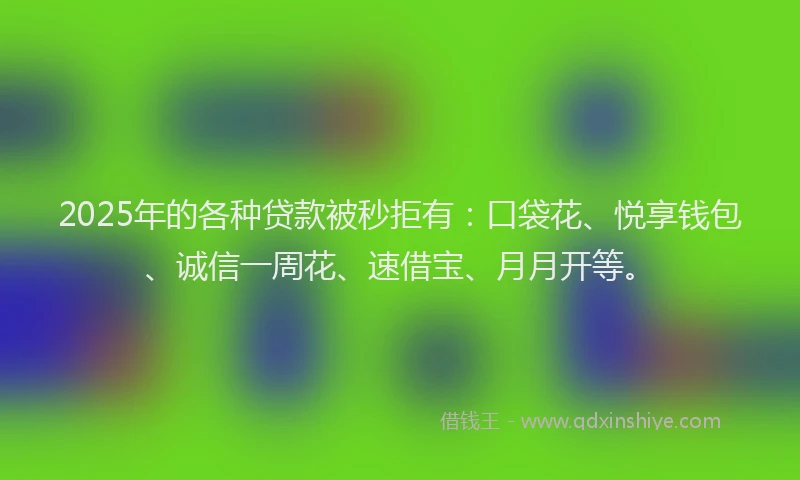 2025年的各种贷款被秒拒有：口袋花、悦享钱包、诚信一周花、速借宝、月月开等。