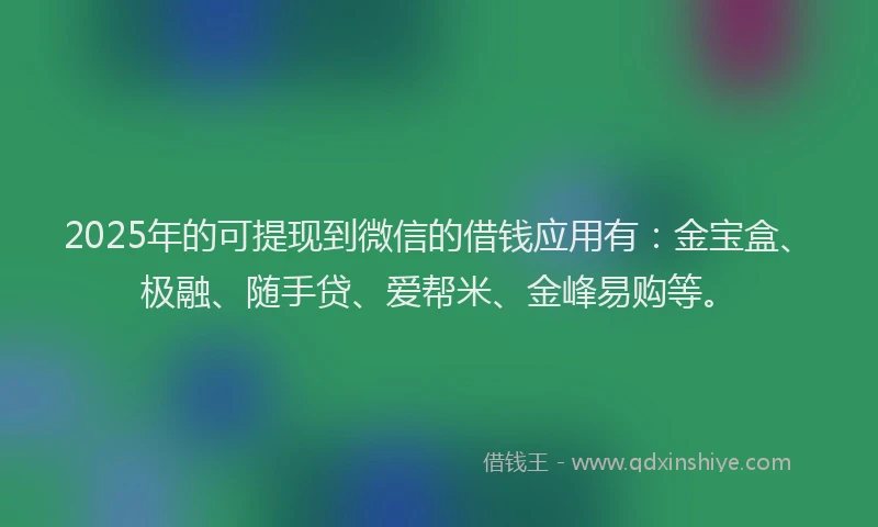 2025年的可提现到微信的借钱应用有：金宝盒、极融、随手贷、爱帮米、金峰易购等。