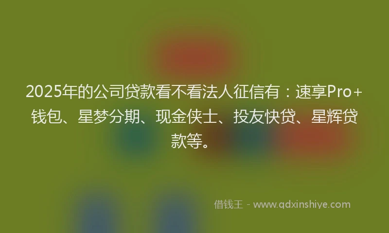 2025年的公司贷款看不看法人征信有：速享Pro+钱包、星梦分期、现金侠士、投友快贷、星辉贷款等。