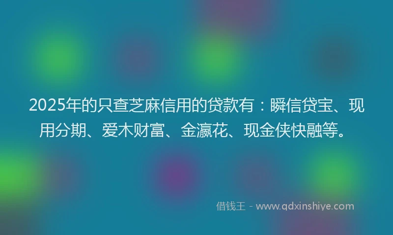 2025年的只查芝麻信用的贷款有：瞬信贷宝、现用分期、爱木财富、金瀛花、现金侠快融等。
