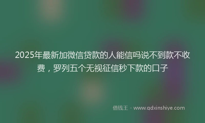 2025年最新加微信贷款的人能信吗说不到款不收费，罗列五个无视征信秒下款的口子