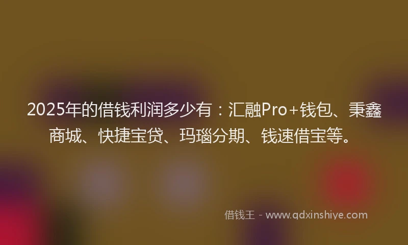 2025年的借钱利润多少有：汇融Pro+钱包、秉鑫商城、快捷宝贷、玛瑙分期、钱速借宝等。