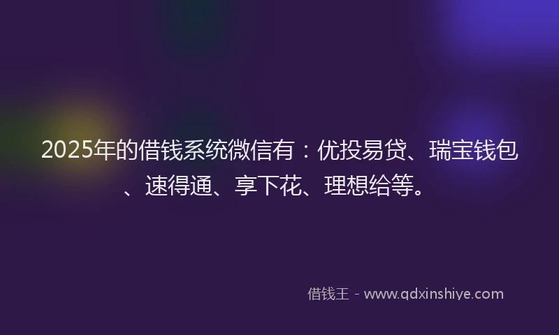 2025年的借钱系统微信有：优投易贷、瑞宝钱包、速得通、享下花、理想给等。