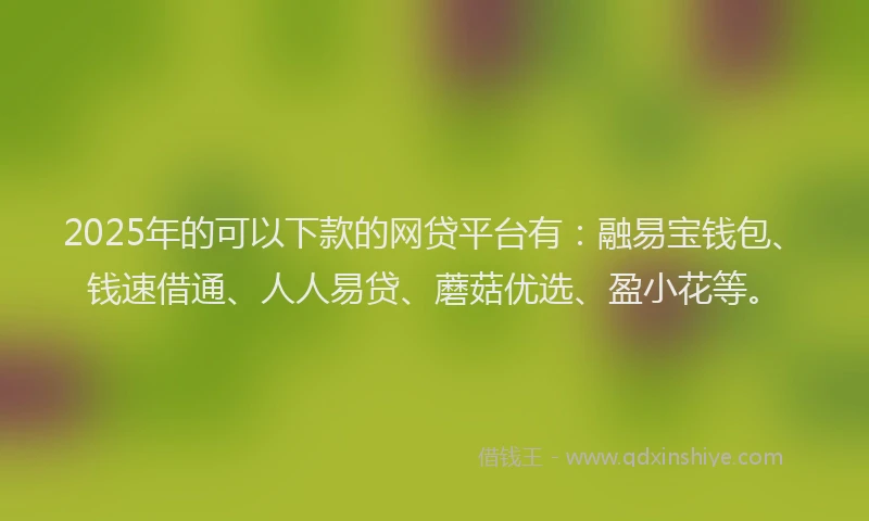 2025年的可以下款的网贷平台有：融易宝钱包、钱速借通、人人易贷、蘑菇优选、盈小花等。