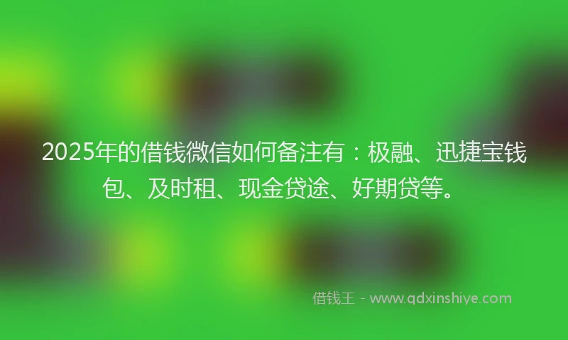 2025年的借钱微信如何备注有：极融、迅捷宝钱包、及时租、现金贷途、好期贷等。
