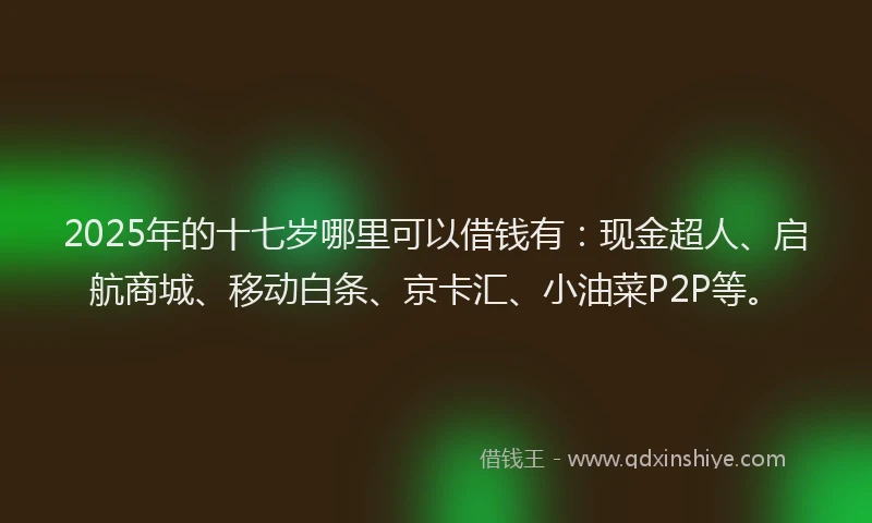 2025年的十七岁哪里可以借钱有：现金超人、启航商城、移动白条、京卡汇、小油菜P2P等。