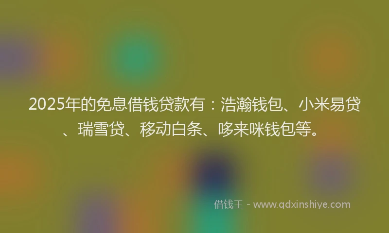 2025年的免息借钱贷款有：浩瀚钱包、小米易贷、瑞雪贷、移动白条、哆来咪钱包等。