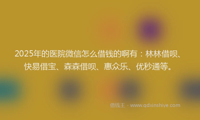 2025年的医院微信怎么借钱的啊有：林林借呗、快易借宝、森森借呗、惠众乐、优秒通等。