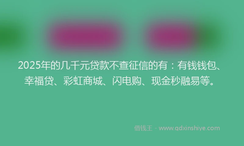 2025年的几千元贷款不查征信的有：有钱钱包、幸福贷、彩虹商城、闪电购、现金秒融易等。