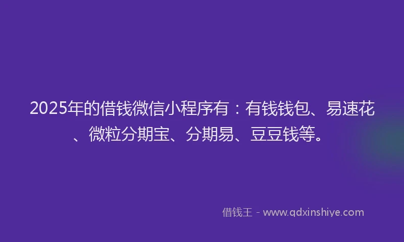 2025年的借钱微信小程序有：有钱钱包、易速花、微粒分期宝、分期易、豆豆钱等。