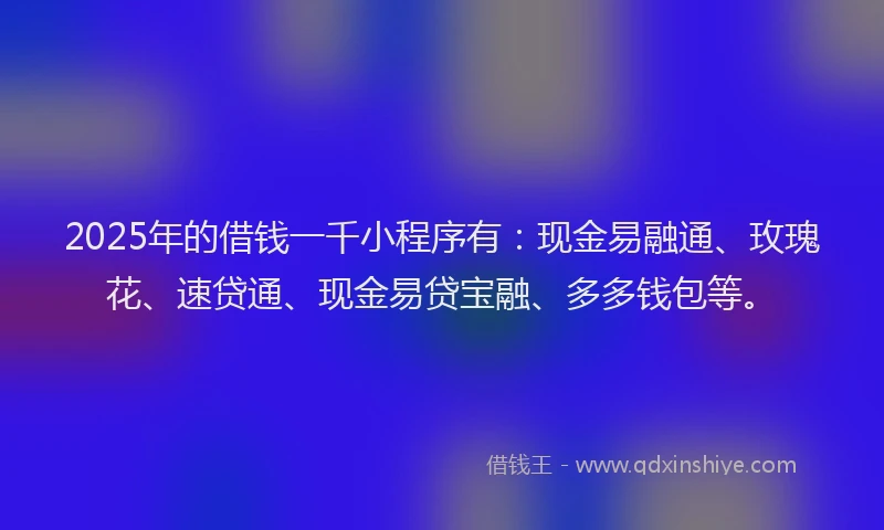 2025年的借钱一千小程序有：现金易融通、玫瑰花、速贷通、现金易贷宝融、多多钱包等。