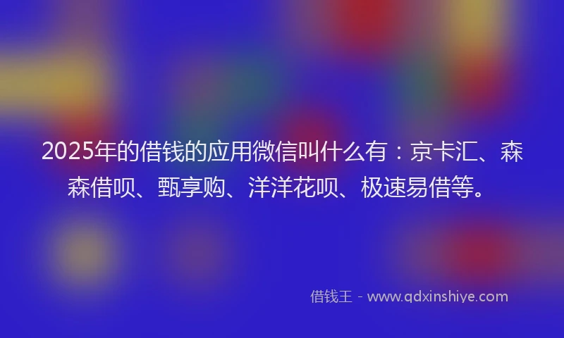 2025年的借钱的应用微信叫什么有：京卡汇、森森借呗、甄享购、洋洋花呗、极速易借等。