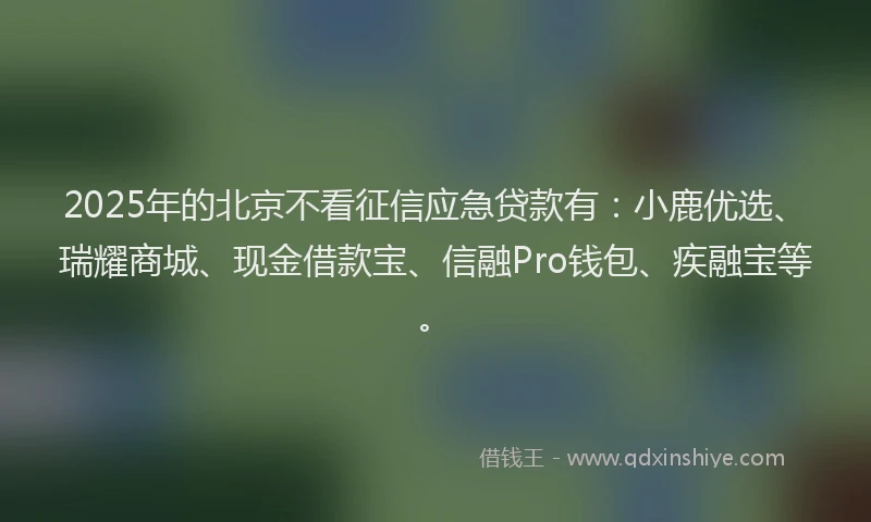 2025年的北京不看征信应急贷款有：小鹿优选、瑞耀商城、现金借款宝、信融Pro钱包、疾融宝等。