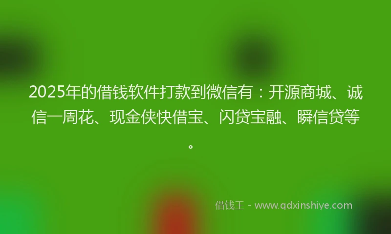 2025年的借钱软件打款到微信有：开源商城、诚信一周花、现金侠快借宝、闪贷宝融、瞬信贷等。