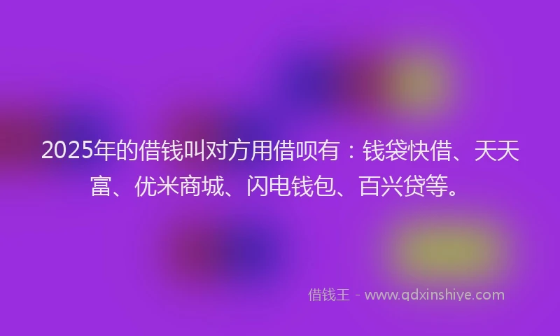 2025年的借钱叫对方用借呗有：钱袋快借、天天富、优米商城、闪电钱包、百兴贷等。