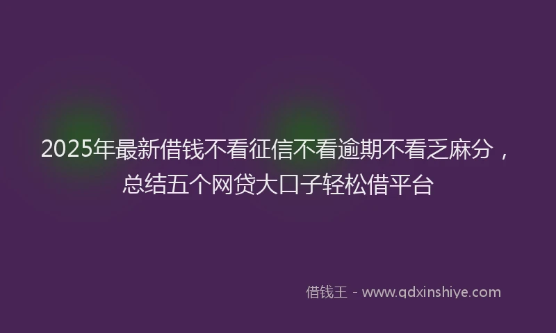2025年最新借钱不看征信不看逾期不看乏麻分，总结五个网贷大口子轻松借平台
