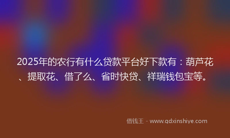 2025年的农行有什么贷款平台好下款有：葫芦花、提取花、借了么、省时快贷、祥瑞钱包宝等。