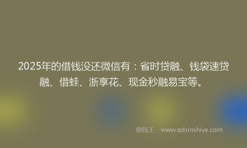 2025年的借钱没还微信有：省时贷融、钱袋速贷融、借蛙、浙享花、现金秒融易宝等。