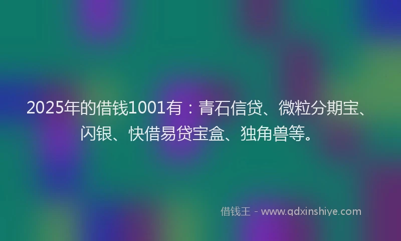 2025年的借钱1001有：青石信贷、微粒分期宝、闪银、快借易贷宝盒、独角兽等。