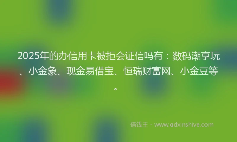2025年的办信用卡被拒会证信吗有：数码潮享玩、小金象、现金易借宝、恒瑞财富网、小金豆等。