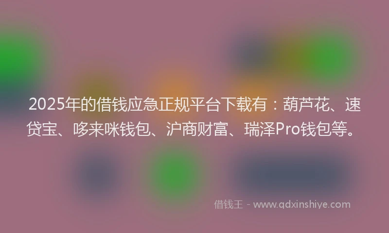 2025年的借钱应急正规平台下载有：葫芦花、速贷宝、哆来咪钱包、沪商财富、瑞泽Pro钱包等。