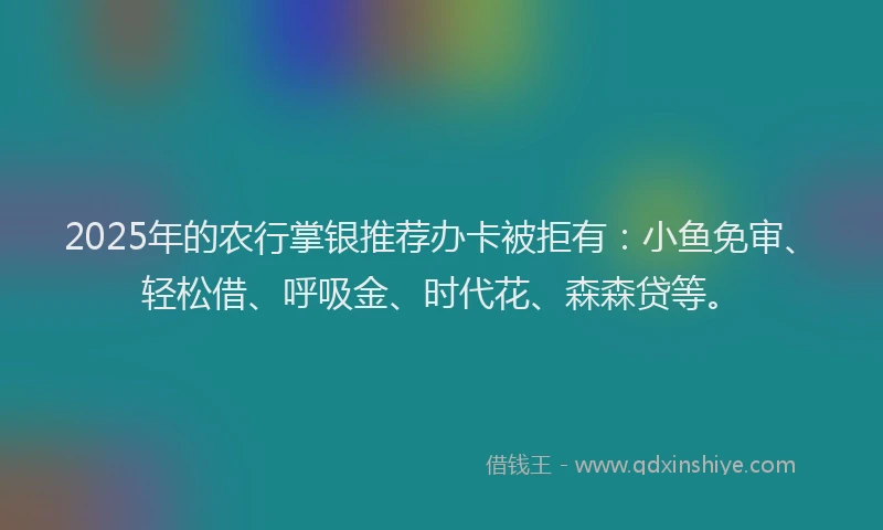 2025年的农行掌银推荐办卡被拒有：小鱼免审、轻松借、呼吸金、时代花、森森贷等。