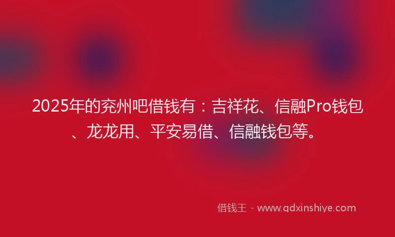 2025年的兖州吧借钱有：吉祥花、信融Pro钱包、龙龙用、平安易借、信融钱包等。