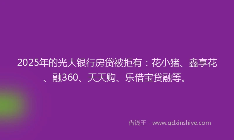 2025年的光大银行房贷被拒有：花小猪、鑫享花、融360、天天购、乐借宝贷融等。