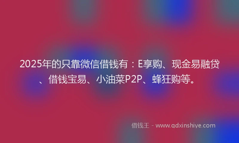 2025年的只靠微信借钱有：E享购、现金易融贷、借钱宝易、小油菜P2P、蜂狂购等。