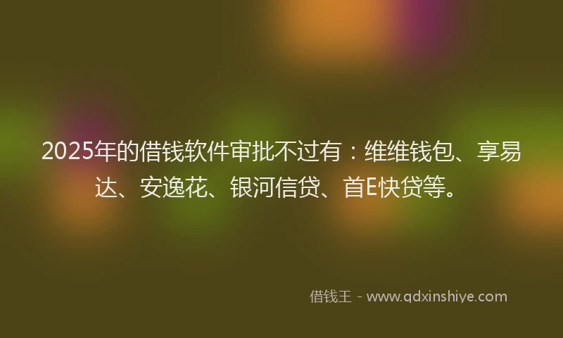2025年的借钱软件审批不过有：维维钱包、享易达、安逸花、银河信贷、首E快贷等。