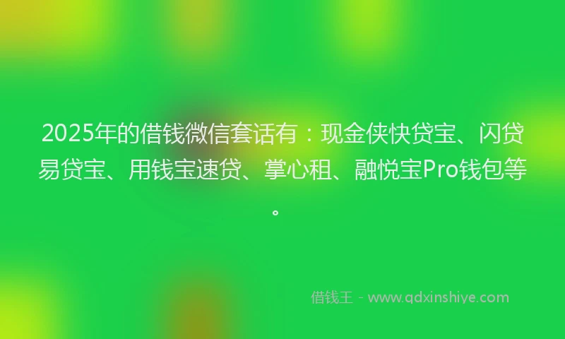 2025年的借钱微信套话有：现金侠快贷宝、闪贷易贷宝、用钱宝速贷、掌心租、融悦宝Pro钱包等。