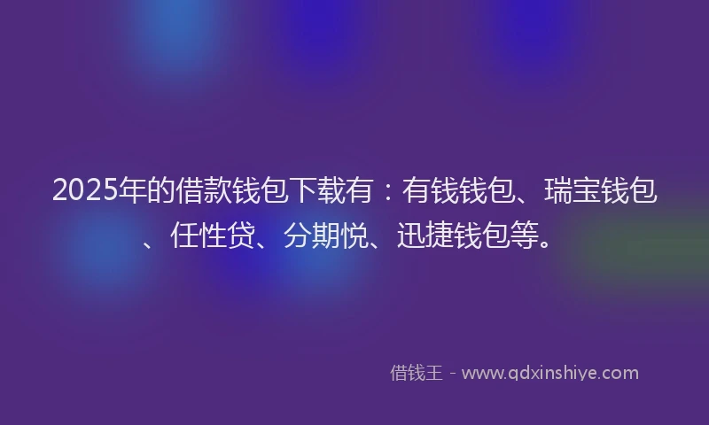 2025年的借款钱包下载有：有钱钱包、瑞宝钱包、任性贷、分期悦、迅捷钱包等。