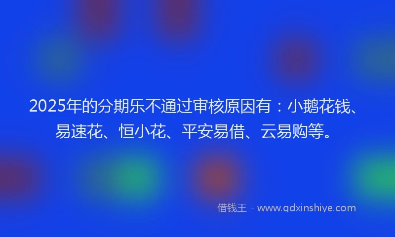 2025年的分期乐不通过审核原因有：小鹅花钱、易速花、恒小花、平安易借、云易购等。
