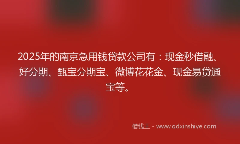 2025年的南京急用钱贷款公司有：现金秒借融、好分期、甄宝分期宝、微博花花金、现金易贷通宝等。