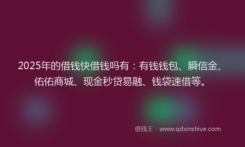 2025年的借钱快借钱吗有：有钱钱包、瞬信金、佑佑商城、现金秒贷易融、钱袋速借等。